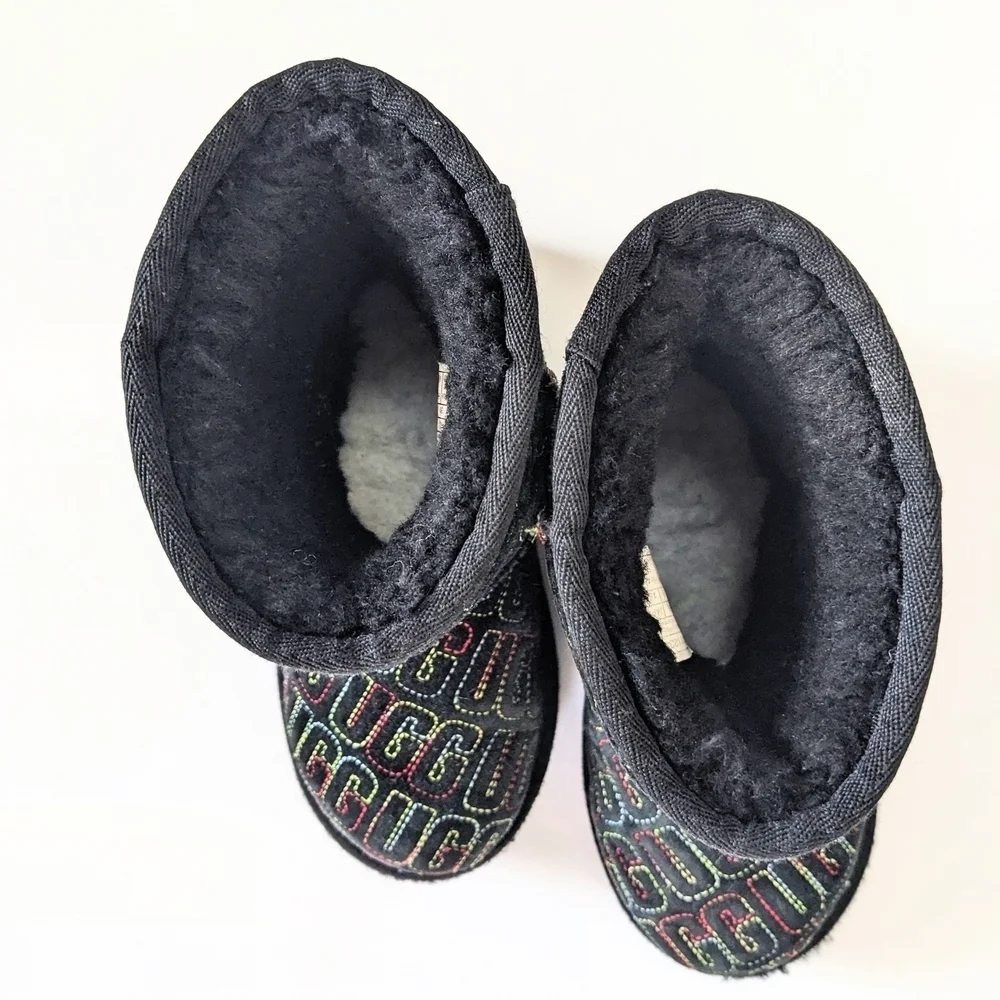 Kids UGGs Tasman Black and Multicolor Logo Boots